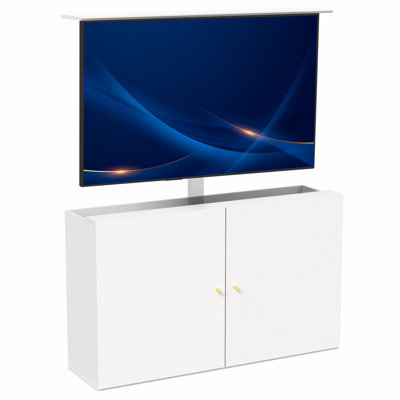 Meuble télé blanc VIVO pour levage vertical motorisé, peut accueillir un téléviseur de 32 à 55 pouces