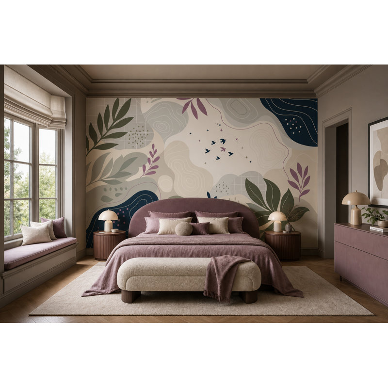 Murale botanique sauge vert, 180 po x 120 po, Peler et coller