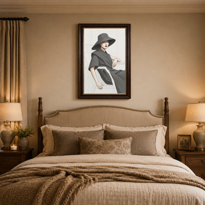 Woman In Wide Brim Hat In Grey Fashion Sketch Canvas Wall Art