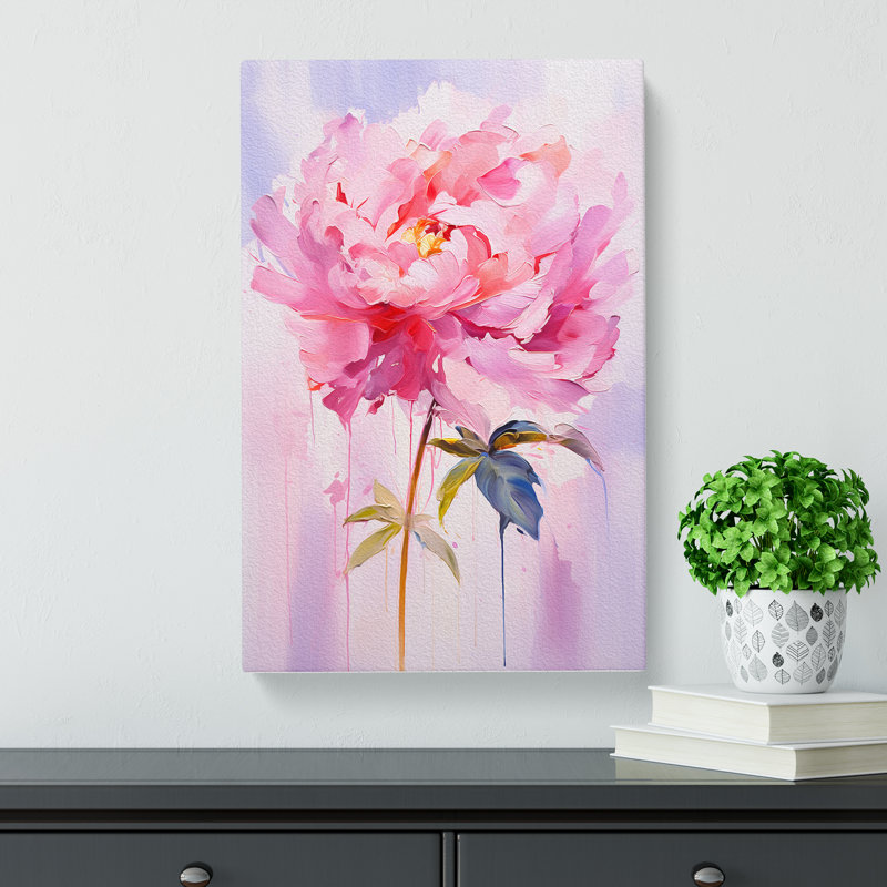 Peony Flower Gestural No.2 - Wrapped Canvas Print, 60cm H x 40cm W x 3cm D