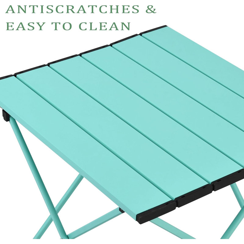 Table de camping avec plateau en aluminium et table pliante facile à transporter, Bleu clair