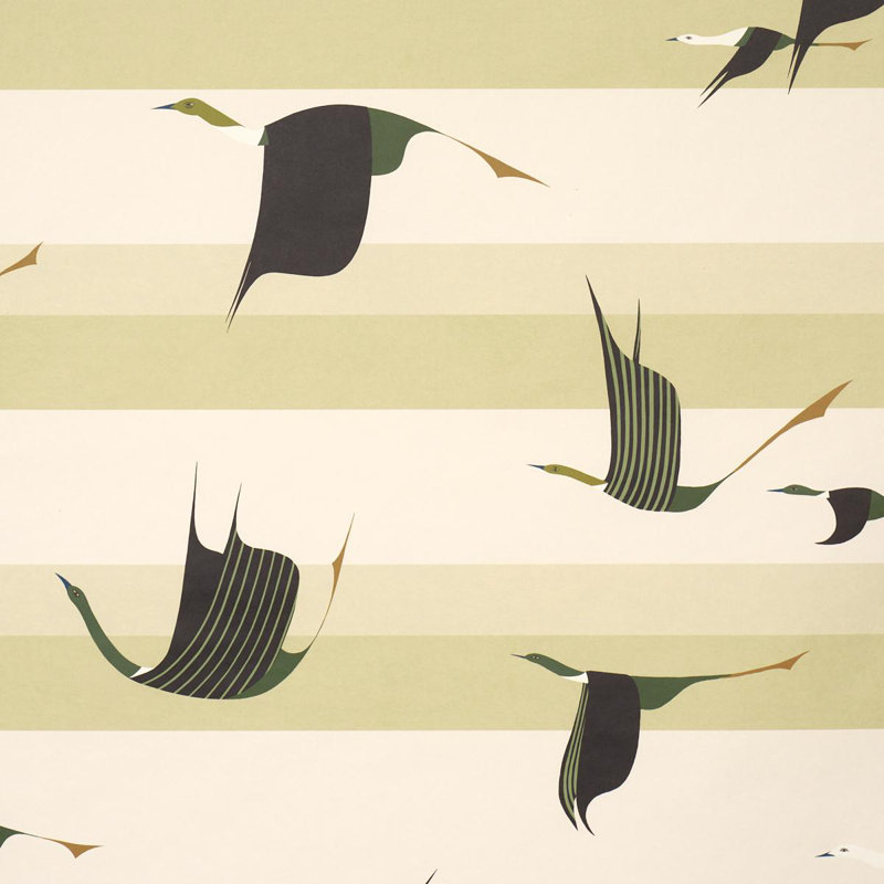 Papier peint Schumacher X Peg Norriss Flying West, Vert