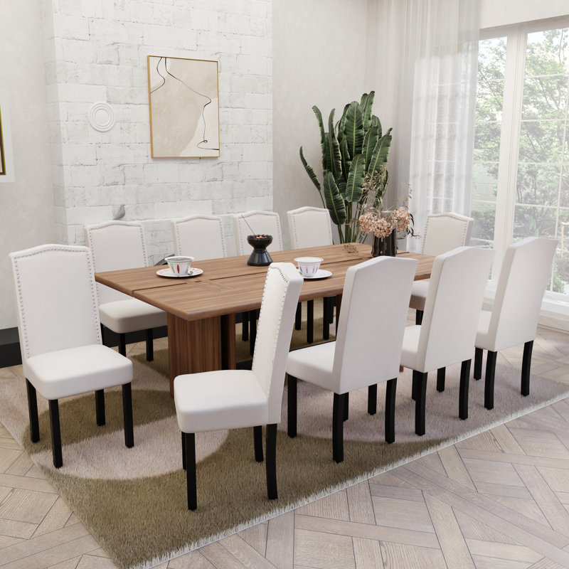 Chaises de salle à manger en bois massif (ensemble de 10), Beige