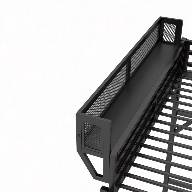 Loft Bed With Ladder, Metal Loft Bed With Storage Shelves, High Loft Bed
