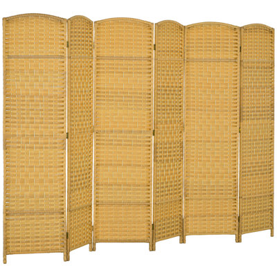 HOMCOM 6' Tall Wicker Weave 4 Panel Room Divider Privacy Screen - Natural