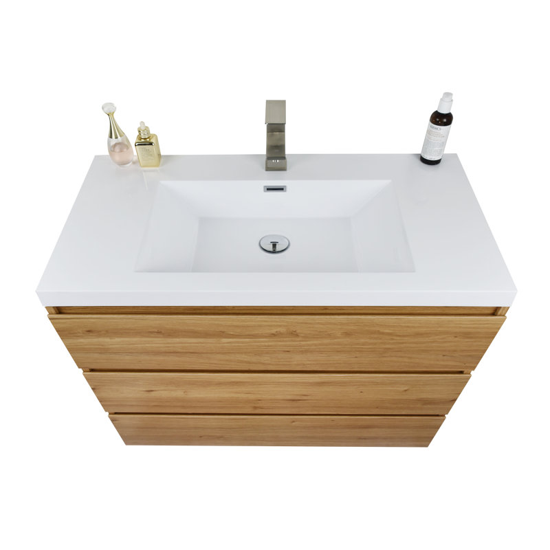 Single Bathroom Vanity Base Only, Natural Oak