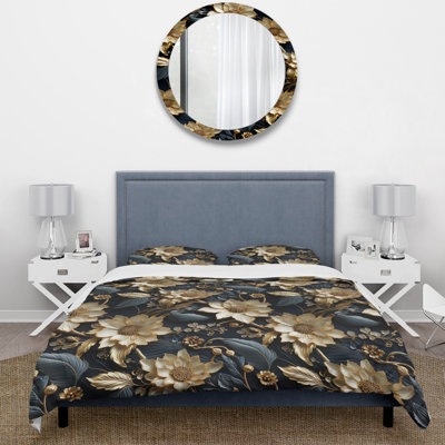 Gilded Imperial Flair I - Oriental Floral Duvet Cover Set
