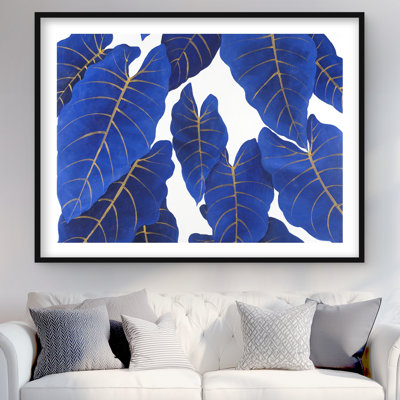 Feuilles bleues tropicales abstraites - impression de chambre à coucher bleue classique