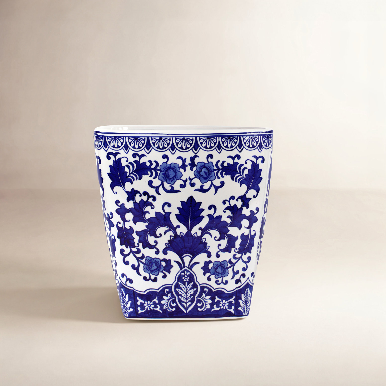 Blue Garden Ceramic Pot Planter, 14" H x 14" W x 14" D