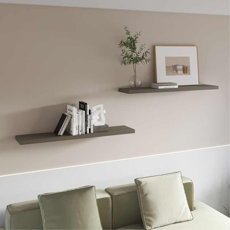 Greer Floating Shelf In Melamine X2,Smokey Oak, Gray