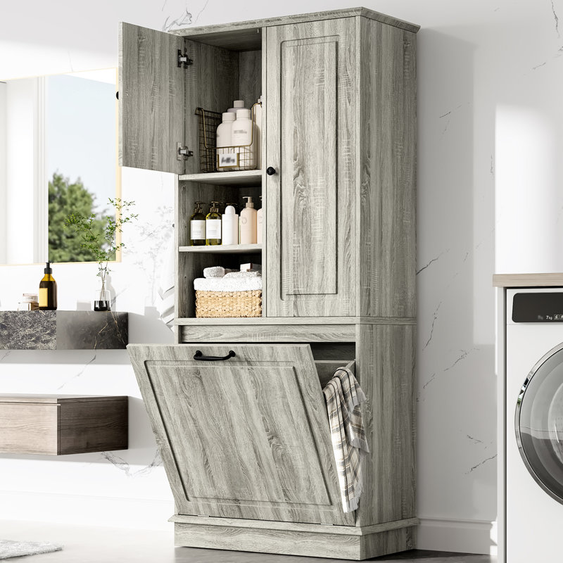 Adjustable Shelf Storage Cabinet For Bathroom, Living Room Or Office. Flip - Out Basket, Enclosed Cabinets. Material, Aluminum Alloy Handles, 80 Lbs Capacity Tall Shelves, Construction, Load