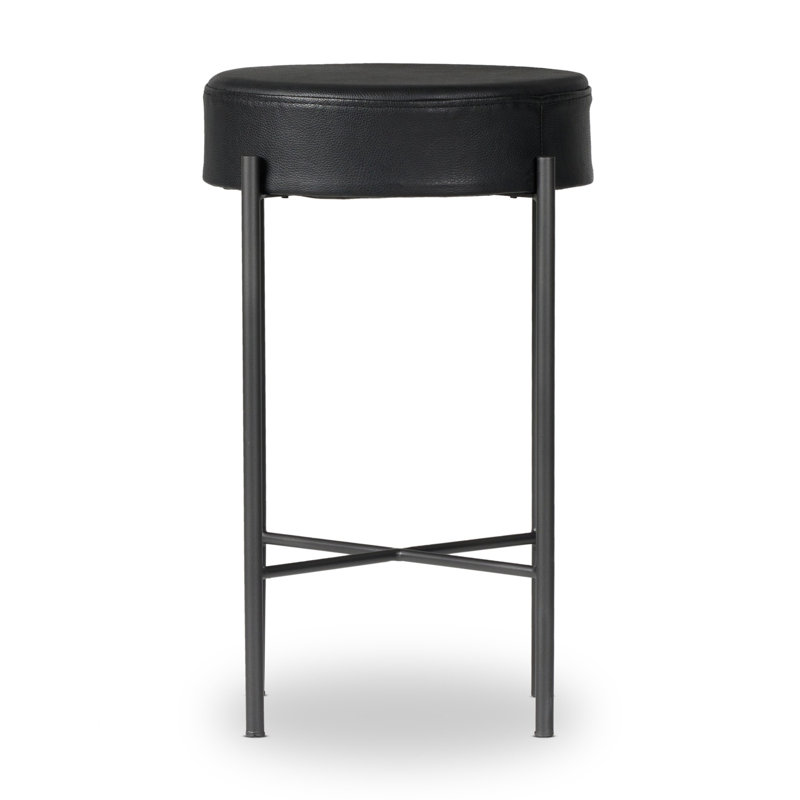 Tabouret de bar et de comptoir Eugenia, Cuir - Noir, Tabouret de comptoir (siège d'une hauteur de 26 p