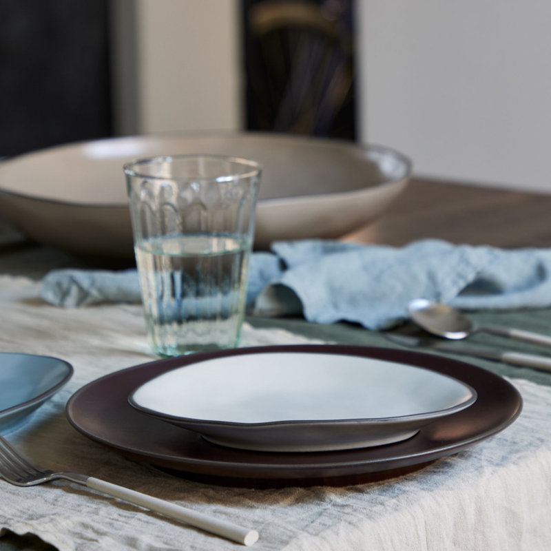 Assiette plate en grès biologique empilable, ensemble de 6, Blanc