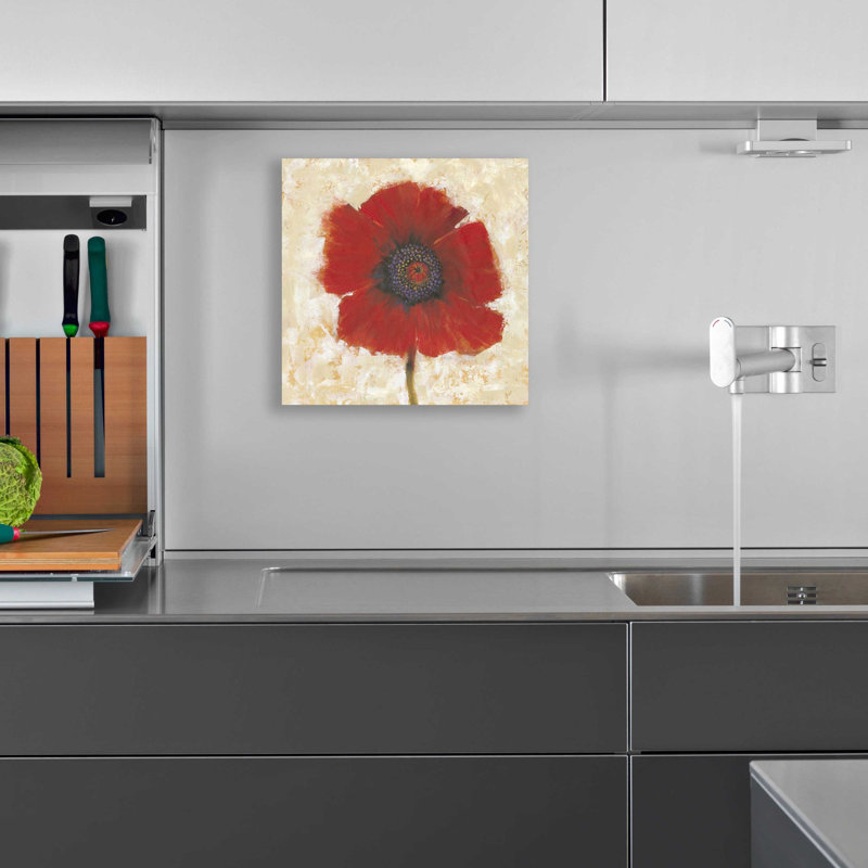 «Red Poppy Portrait II» par Tim O'Toole, art mural en verre acrylique, H 12 po x l 12 po x P 0,13 po