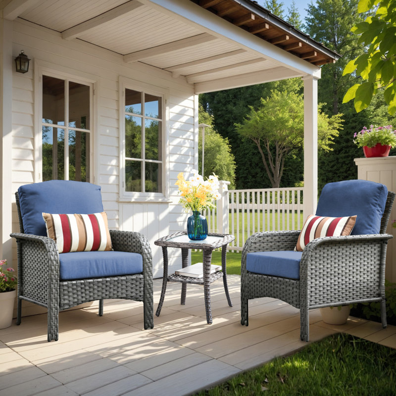 2 - Person Outdoor Seating Group With Cushions And End Table, Denim Blue