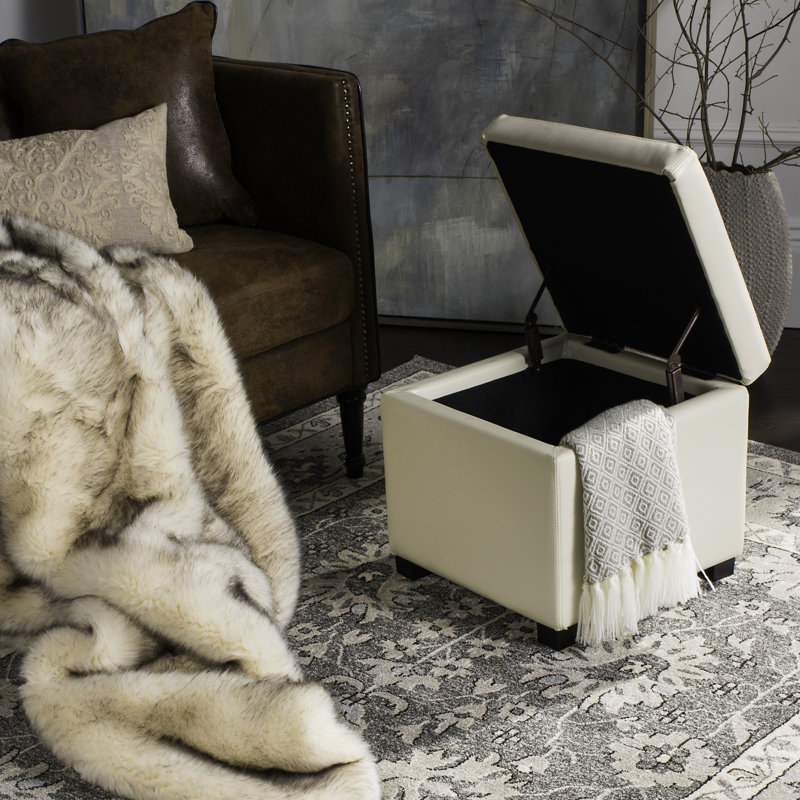 Kamyra Faux Leather Ottoman, Off-White Faux Leather