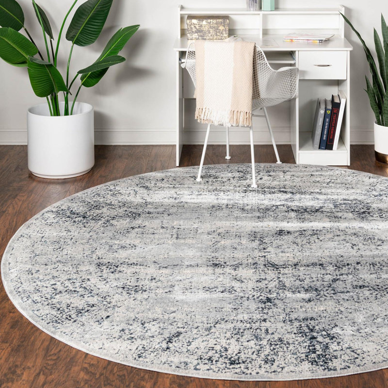 Tapis oriental bleu et gris Lanett, Rond 4 pi 1 po