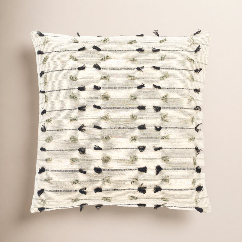 Santina Tassels Cotton Reversible Throw Pillow, 22" x 22", Polyester/Polyfill