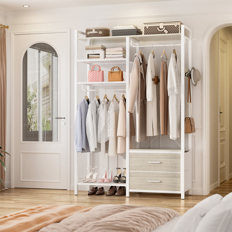 Porte-vêtements sur pied avec armoire à 2 tiroirs Jeremyiah, Beige