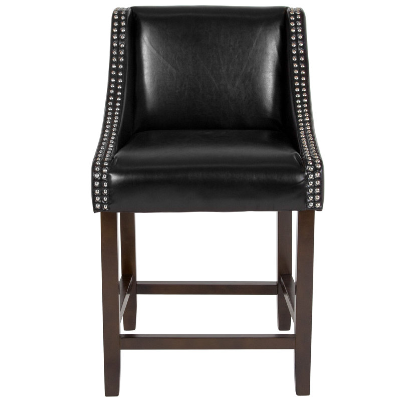 Desaria Transitional Barstool with Accent Nail Trim, Black, 24" Counter Stool