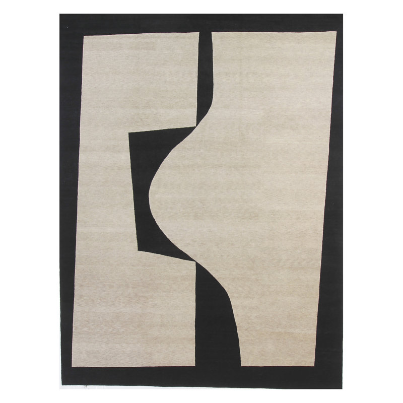 Arte Wool Geometric Area Rug in Begie/Black