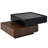 Multi-functional Square 360°Rotating Coffee Table with 2 Drawers, High Gloss 2-Tier Centre Table with Swivel Tabletop and Storage, Walnut Table Frame Side Table for Living Room, Black