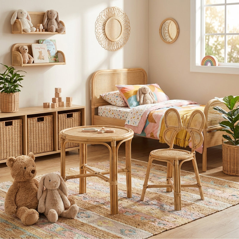 Ensembles de table en rotin pour enfants, 2 pièces: table, 1 chaise