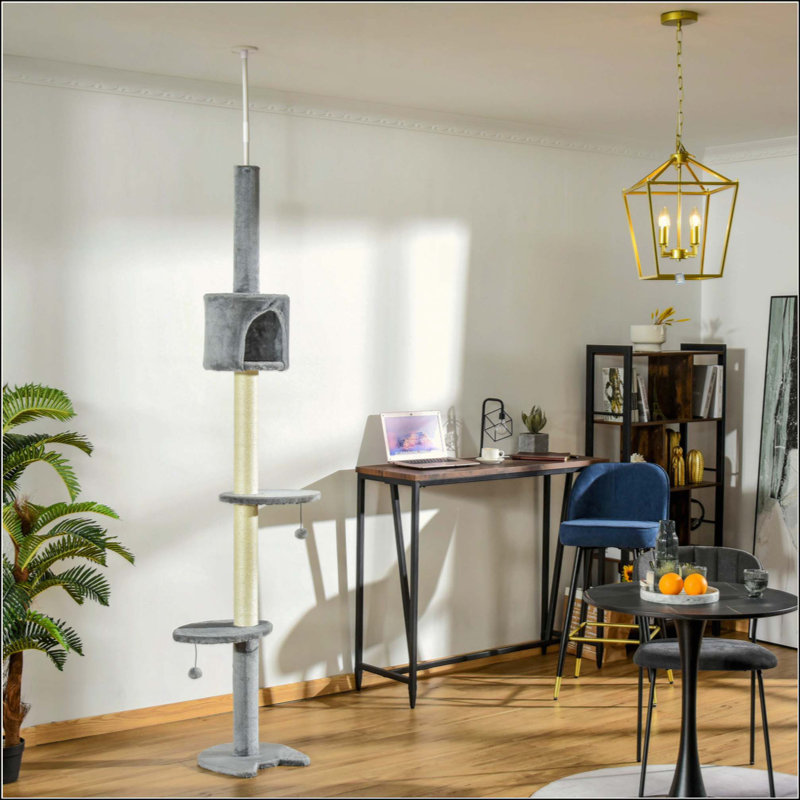 Arbre à chat, hauteur réglable, plancher, plafond, 4 niveaux, chaton, escalade, centre d'activités, jouet pour chat avec poteau à griffes