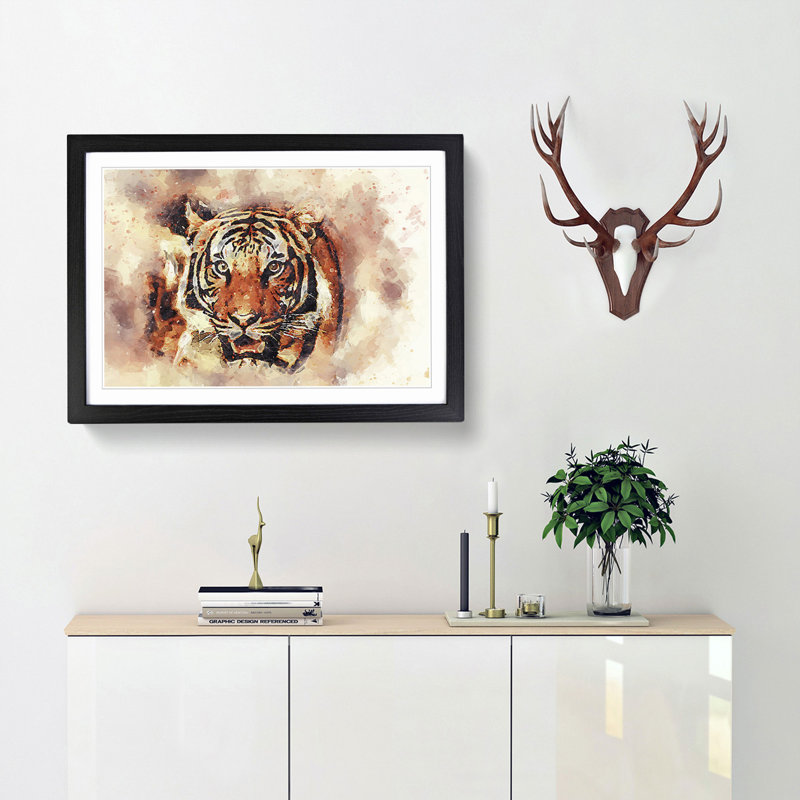 Tiger in Abstract - Picture Frame Painting Print, Black, 60cm H x 91cm W x 2cm D