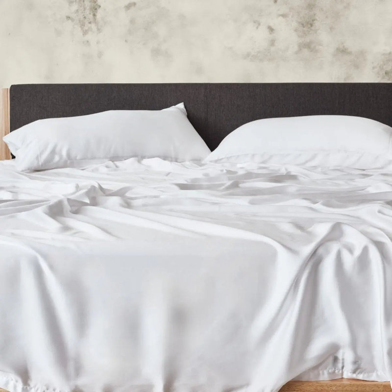Ensemble de draps en satin Luxe CleanBamboo, Ensemble de draps pour taille de lit très grand a, Blanc