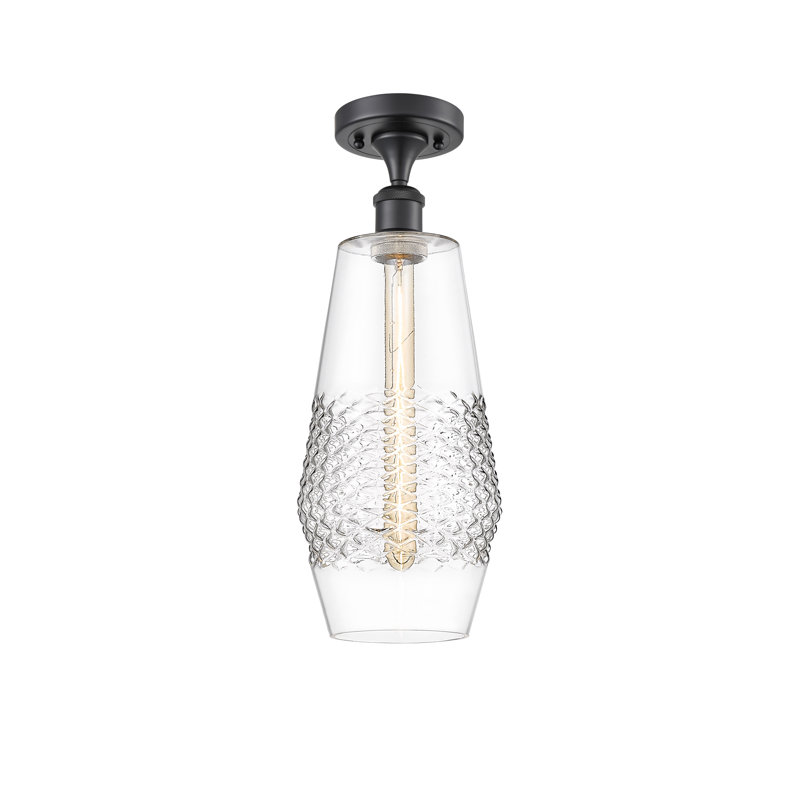 Plafonnier semi-encastré 1 lumière 7 po, Noir mat, Transparent, Ampoule non incluse
