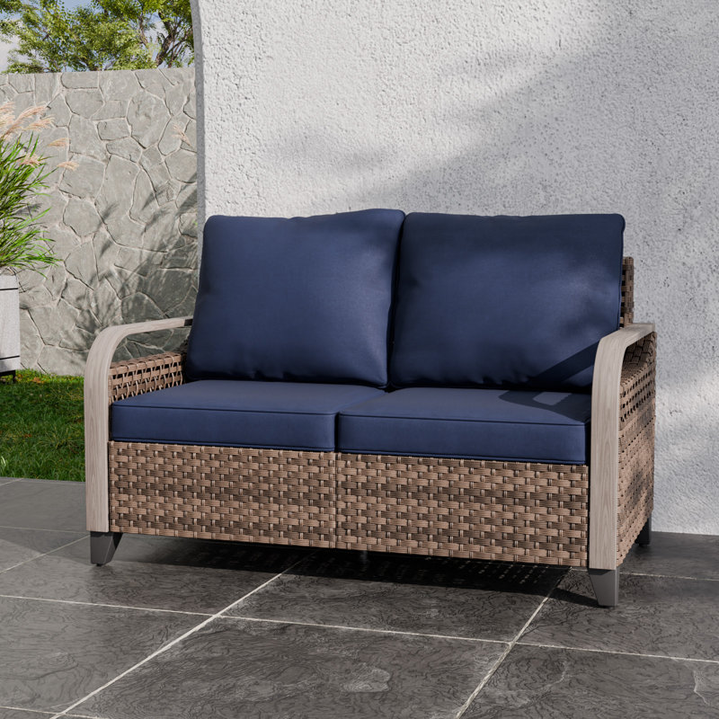 54.1'' Wide Straight Metal Loveseat with Cushions, Blue