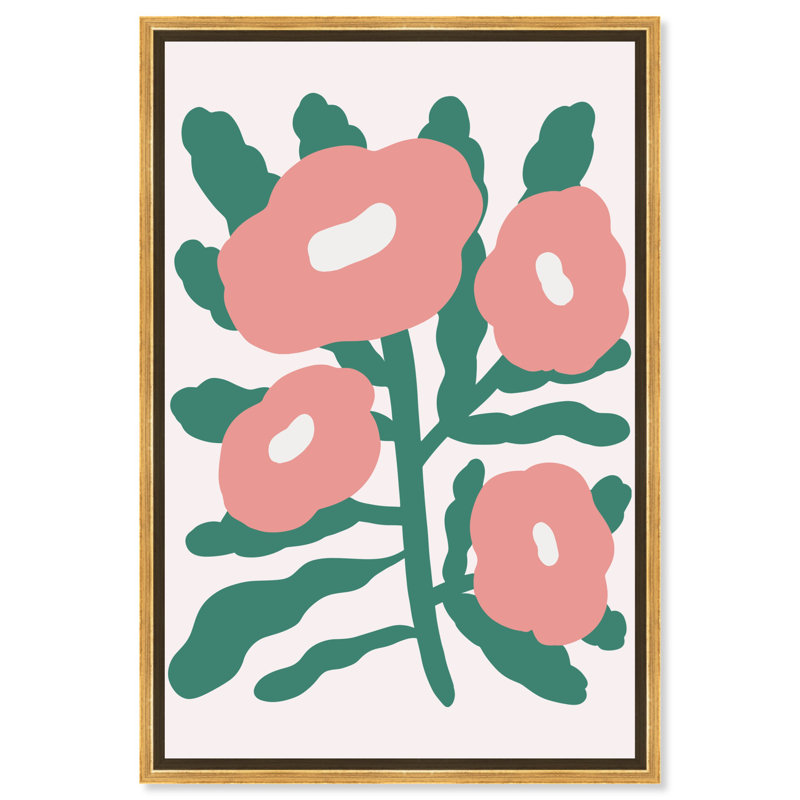 Theres Blush Flowers Pink and Green Canvas Print with Gold Frame