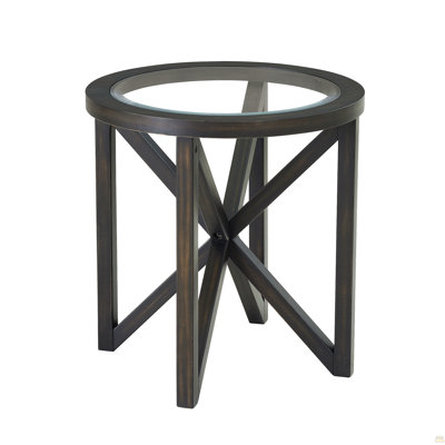 Table basse moderne simple en verre, table basse en verre trempé, base en bois massif, plateau rond en verre transparent