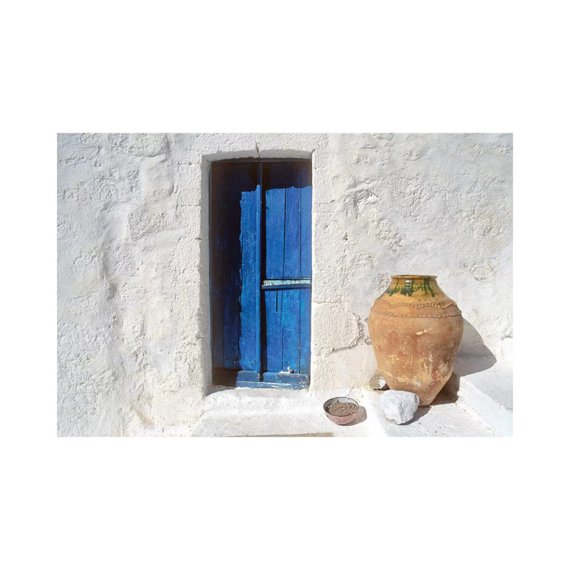Greece, Symi. Blue Door And Pot. by Jaynes Gallery - Wrapped Canvas Gallery-Wrapped Canvas Giclée, 66.04 cm H x 45.72 cm W