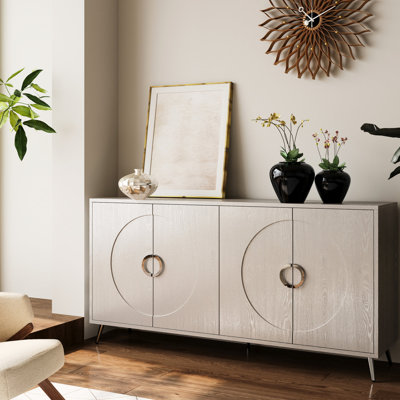 Modern Sideboard Buffet Cabinet - Champagne Silver, Strong, For Dining Room Silver 4 Door Wooden Spacious, ,
