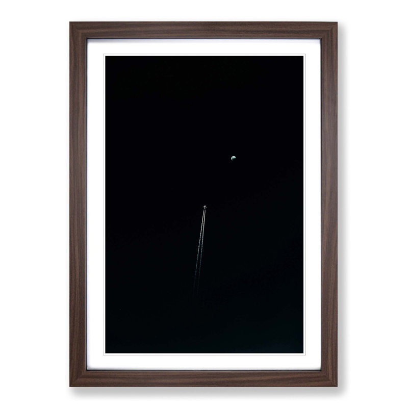 Airplane To The Moon - Single Picture Frame Painting, 63cm H x 45cm W x 2cm D, Walnut Framed