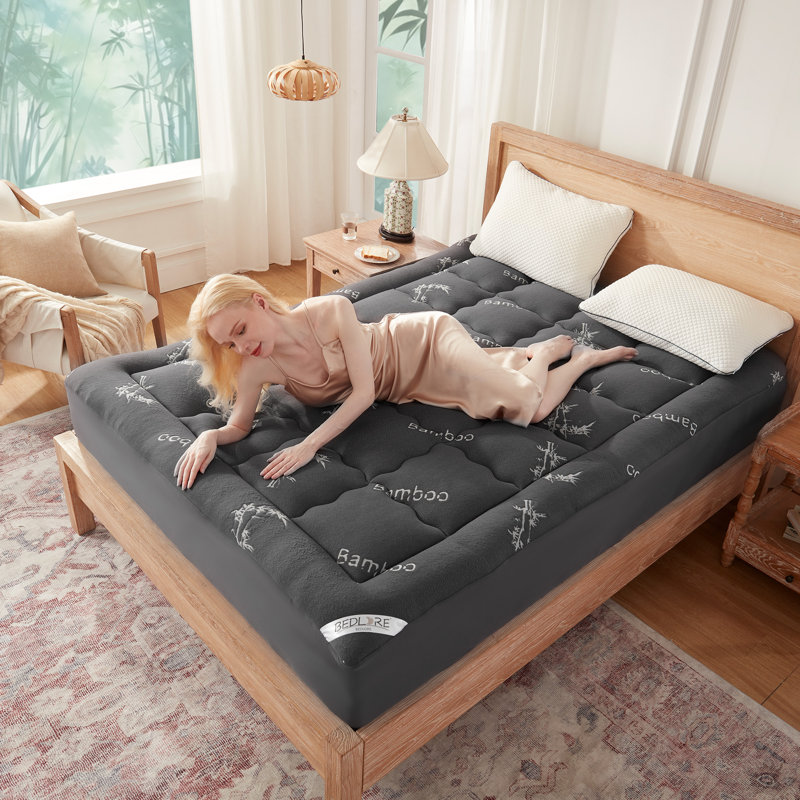 Surmatelas en rayonne de bambou BEDLORE®, surmatelas avec poche profonde de 6 à 18 po, surmatelas moelleux pour soulager les maux de dos