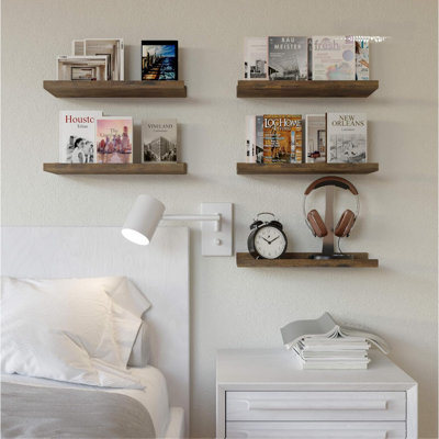 Ensemble de 8 tablettes flottantes avec rebord, étagère murale rustique marron de 40 cm, étagère de présentation pour photos, étagère anti-chute pour la décoration murale de la chambre, de la salle de bain ou de la chambre d'enfant, étagères suspendues pour livres