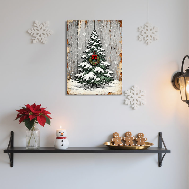 «Snowy Tree Wreath», art mural sur toile, H 18 po x l 12 po