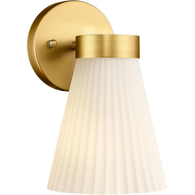 Modern Wall Sconce Light Fixture With Frosted Striped Glass Shade, Vanity Light For Bathroom, Bedroom, And Indoor Spaces