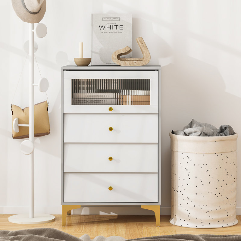 Commode 2 tiroirs 2 tiroirs de 37,5 po de hauteur avec commode en verre cannelé rabattable
