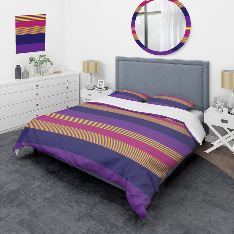 Ensemble de housse de couette en microfibre mauve / jaune 3 pièces, Housse de couette pour très grand lit et 2 très