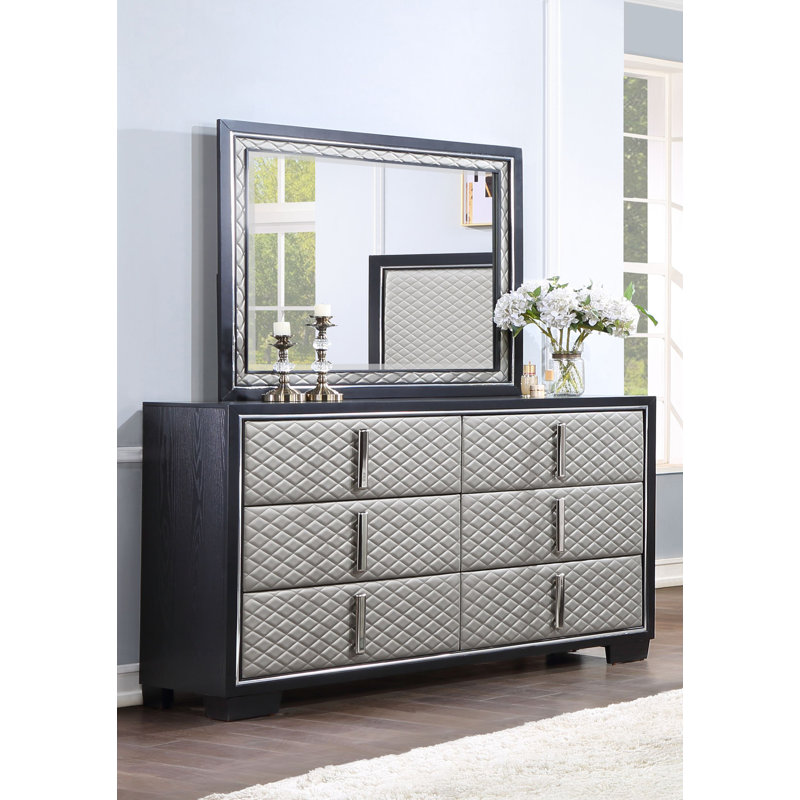 Roselyne Rectangle Mirror in Black and Silver