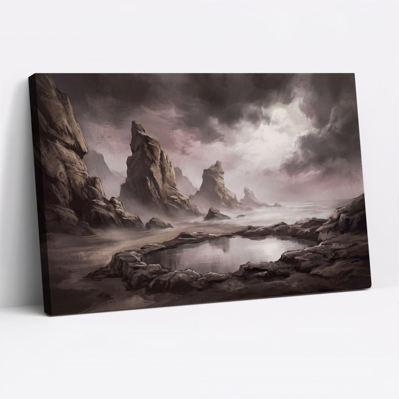 Art mural sur toile Misty Rocky Shoreline Under Purple Sky, H 32 po x l 48 po
