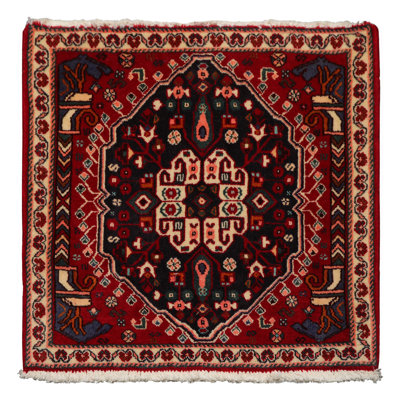 2'3''x2'3'' Square Hand Knotted Wool Red Abadeh Traditional Rug