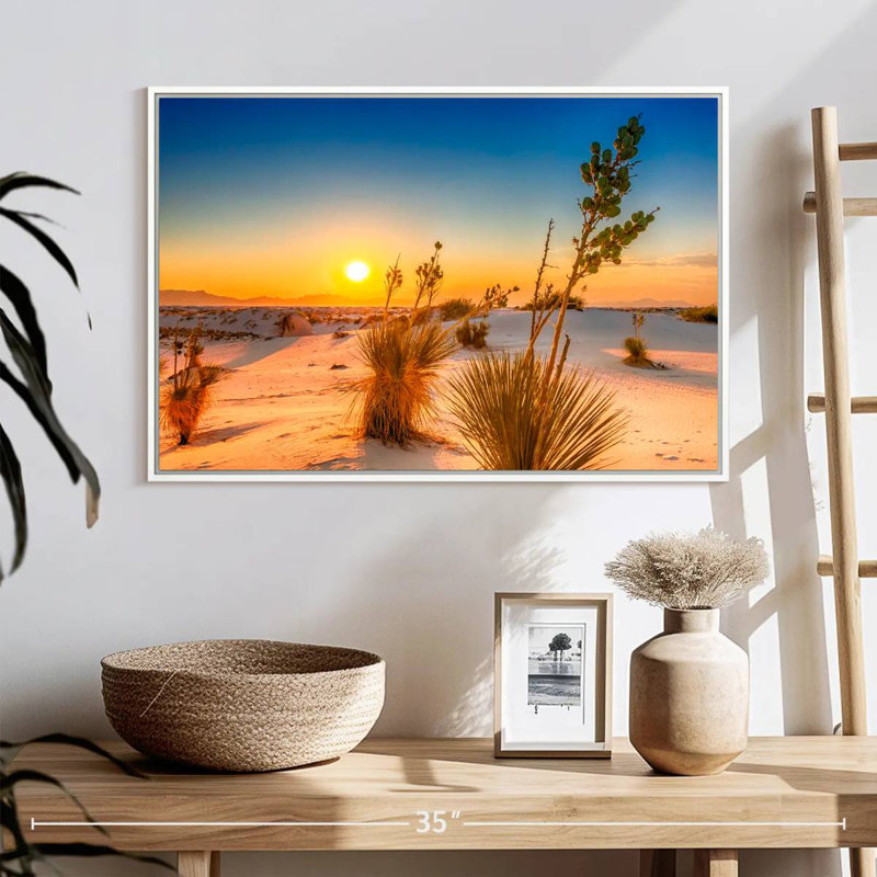 Coucher de soleil White Sands, Cadre flottant blanc, 25 po x 17 po