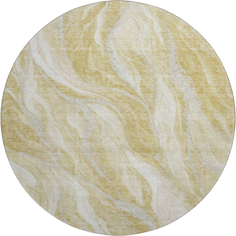 Premium Machine Washable Prisco Gold Rug, Round 8'