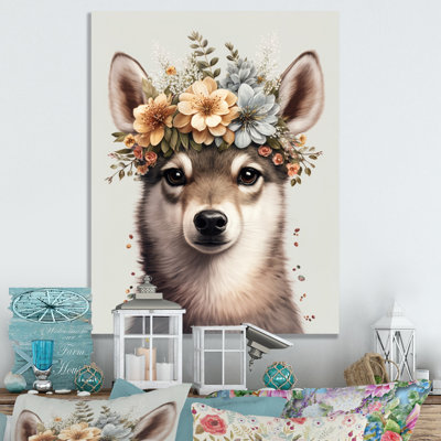 " Cute Baby Huskie With Floral Crown "