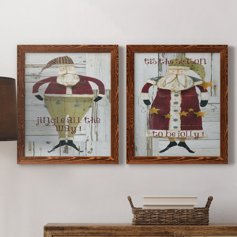 Jingle Santa - ensemble de 2 reproductions, H 24 po x l 36 po x P 1,5 po, Pas de tapis, Toile avec cadre érable
